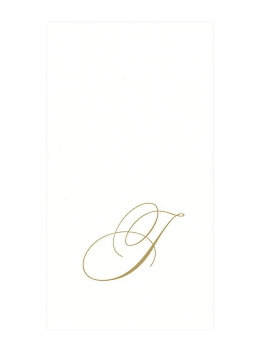 White Pearl & Gold Paper Linen Single Initial Boxed Guest Towel Napkins - J - Caspari - Gaines Jewelers