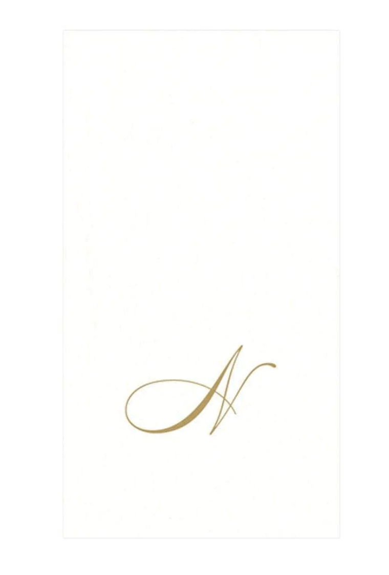 White Pearl & Gold Paper Linen Single Initial Boxed Guest Towel Napkins - N - Caspari - Gaines Jewelers