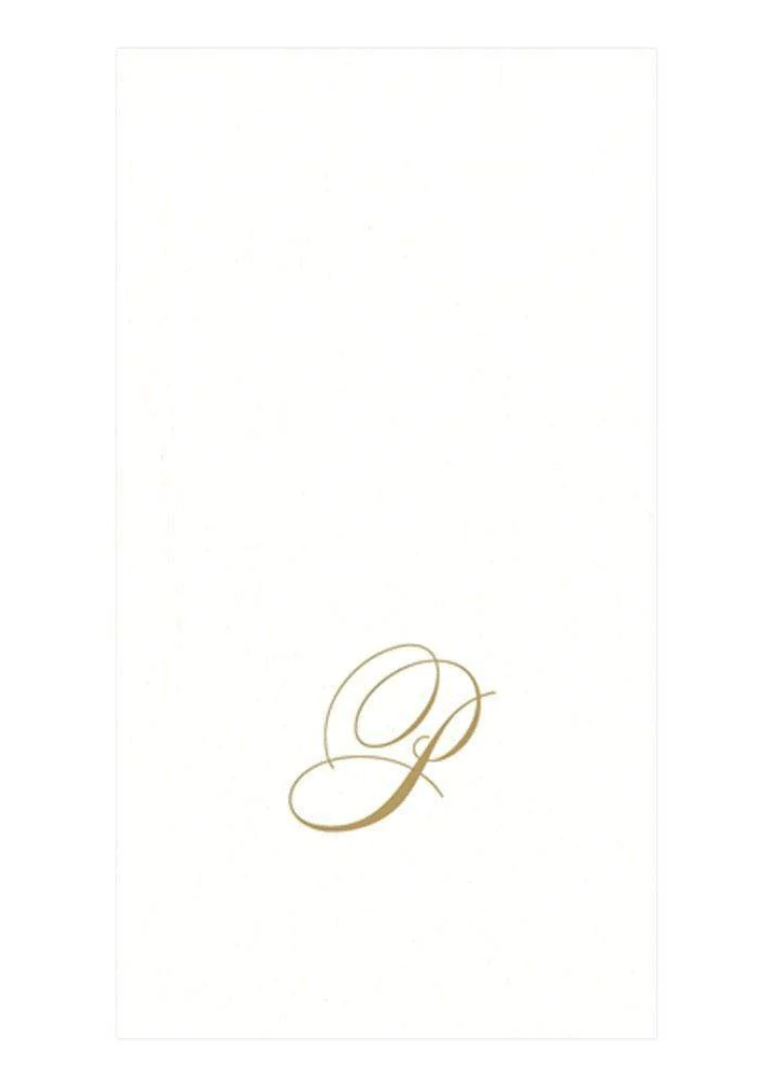 White Pearl & Gold Paper Linen Single Initial Boxed Guest Towel Napkins - P - Caspari - Gaines Jewelers