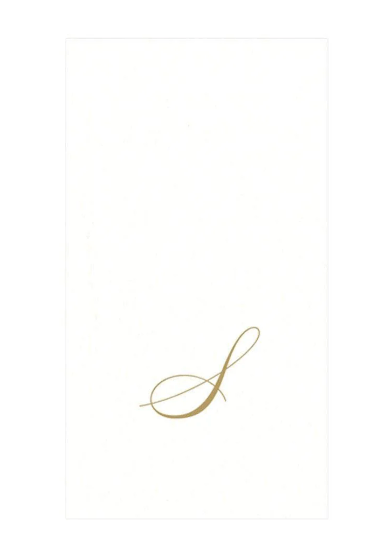 White Pearl & Gold Paper Linen Single Initial Boxed Guest Towel Napkins - S - Caspari - Gaines Jewelers