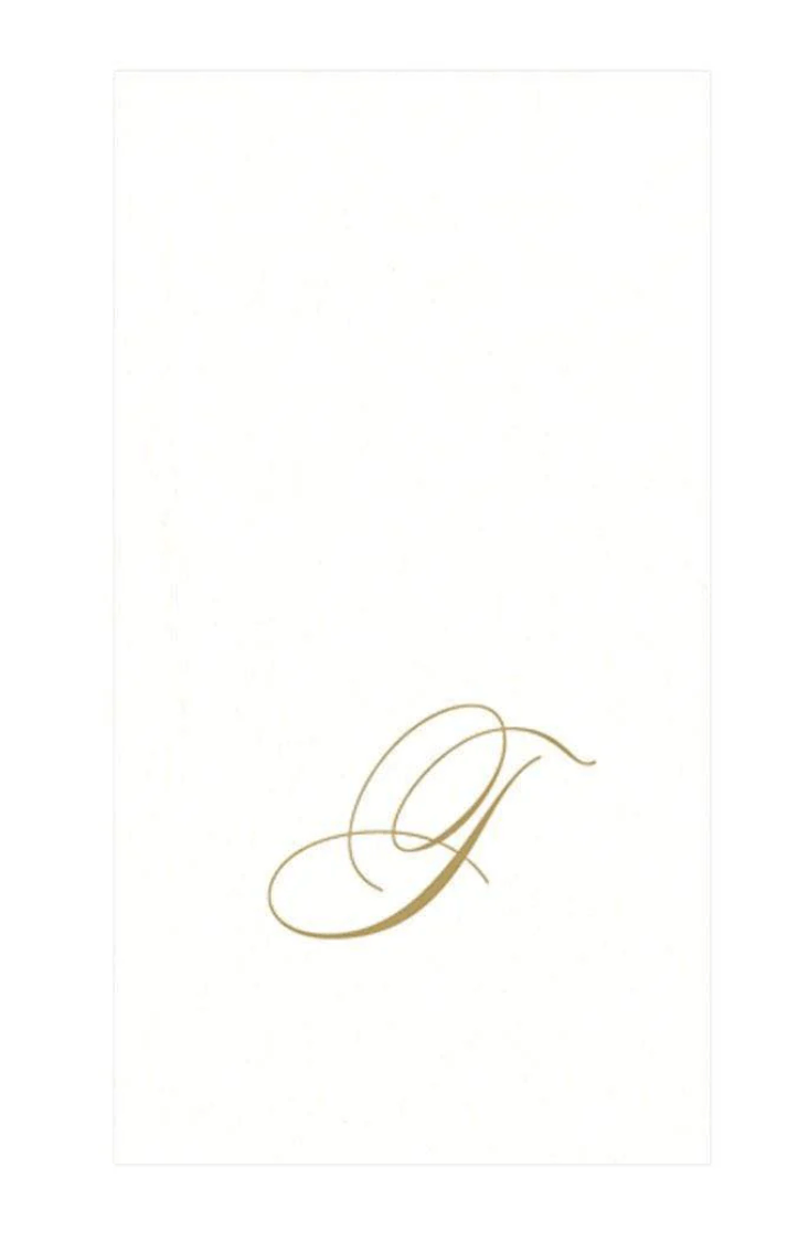 White Pearl & Gold Paper Linen Single Initial Boxed Guest Towel Napkins - T - Caspari - Gaines Jewelers