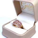 Wide band style ring with pink sapphires and diamonds 14kt yellow gold by Sophia - Gaines Jewelers