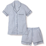 Women's Pima Pajama Short Set in Navy French Ticking - Petite Plume - Gaines Jewelers