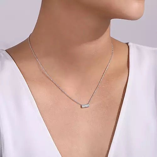 14K White Gold Pavé Diamond Bar Necklace tw=.18ct - Gaines Jewelers