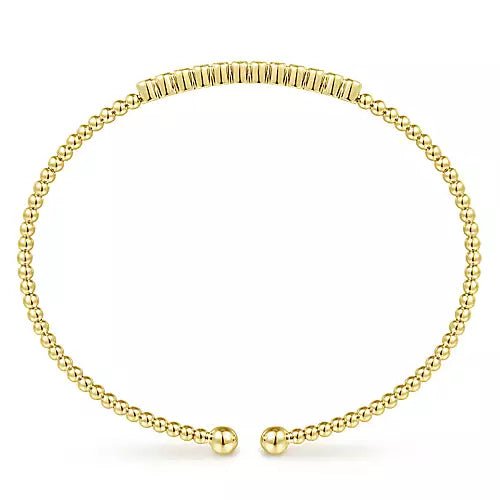 14K Yellow Gold Bead Cuff Bracelet with Bezel Set Diamond Stations - Gaines Jewelers
