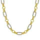 14K Yellow-White Gold Oval Chain Twisted Rope Link Necklace with Diamond Pavé - Gaines Jewelers