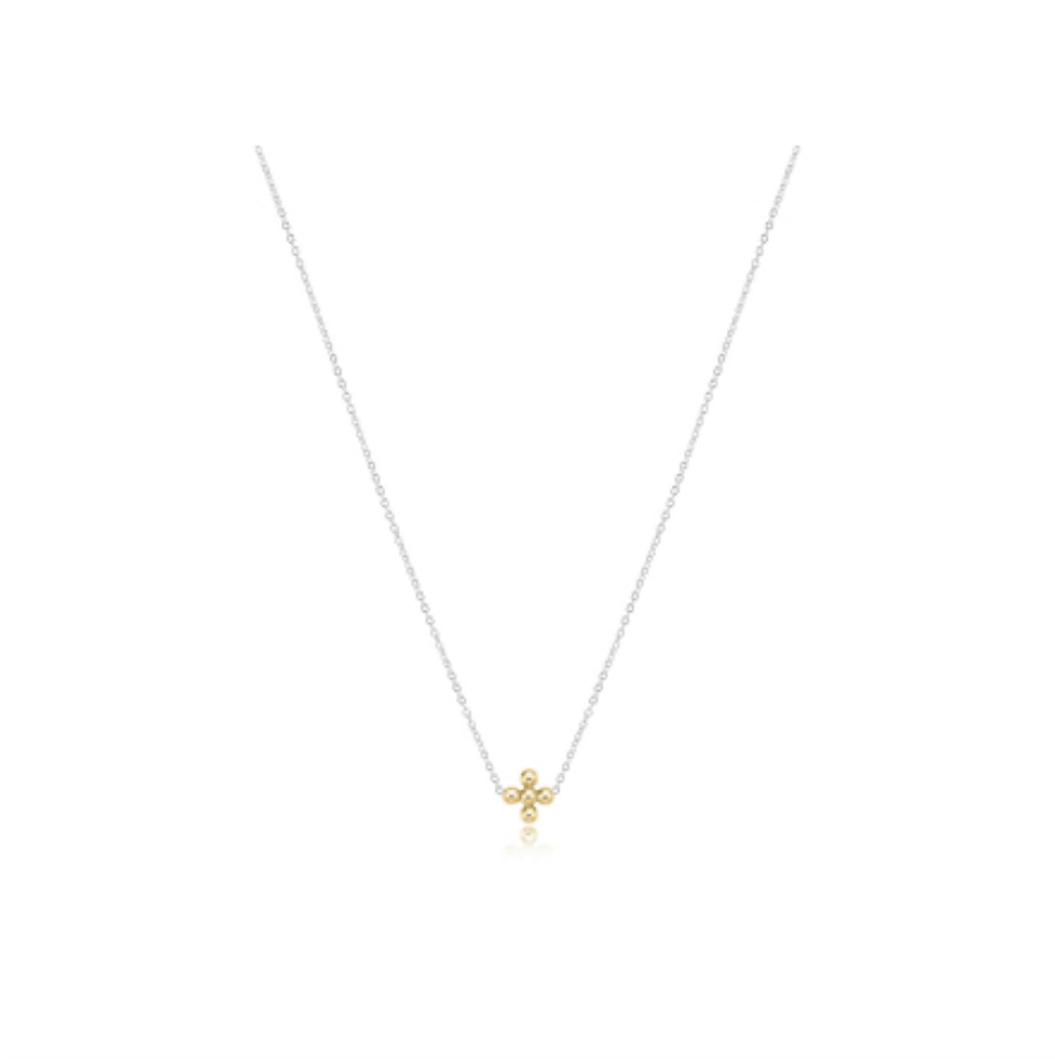 16" Mixed Metal Necklace Sterling Chain-Classic 3mm Beaded Signature Gold Cross - Gaines Jewelers