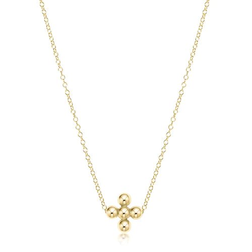 16" Necklace Small Signature Cross Charm Classic Gold Beaded - Gaines Jewelers
