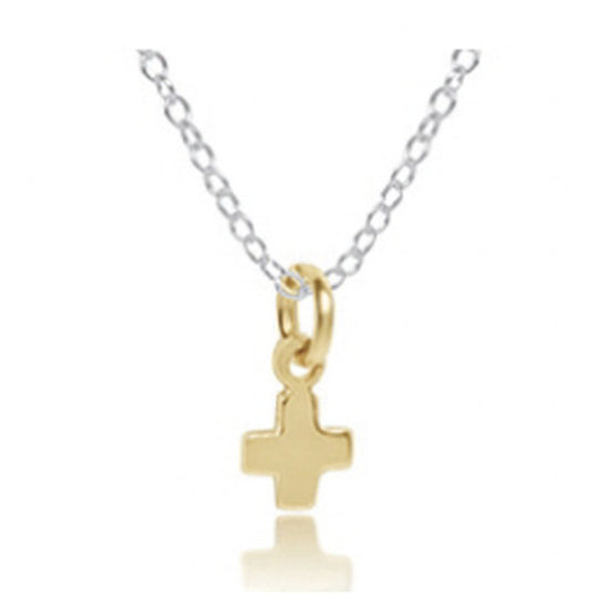 16" Necklace Sterling Mixed Metal- Signature Cross Small Gold Charm - Gaines Jewelers