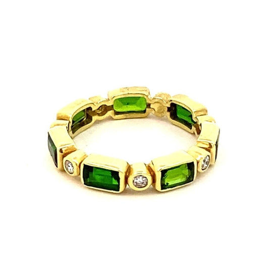 1Ring-emerald cut chrome diopside with alternating diamonds - Gaines Jewelers