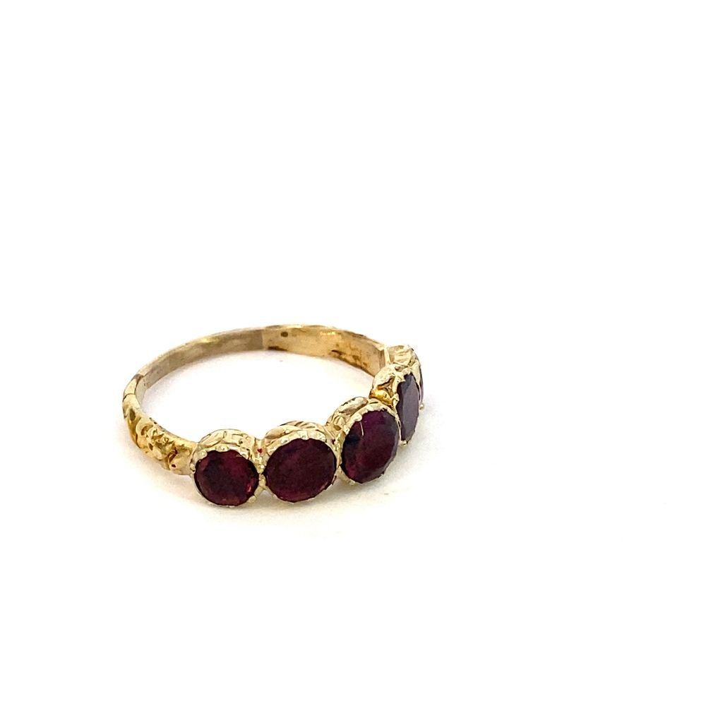 Antique garnet ring with 5 round stones yellow gold - Gaines Jewelers