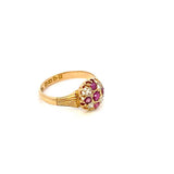 Antique ring ruby and diamond cluster 18kt yellow gold - Gaines Jewelers