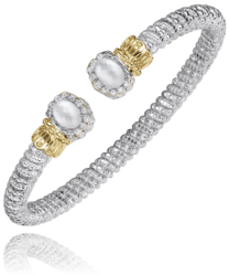 Bracelet cuff diamond m-o-p sterling & 14kt yellow gold - Gaines Jewelers