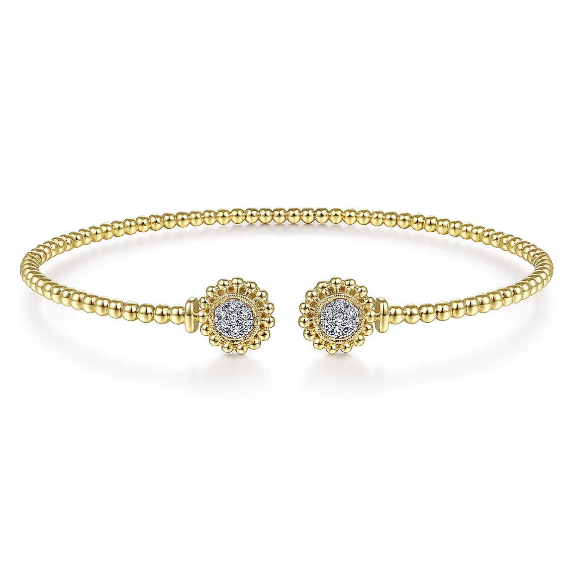 Bracelet flex cuff diamond clusters at ends 14kt yellow gold - Gaines Jewelers
