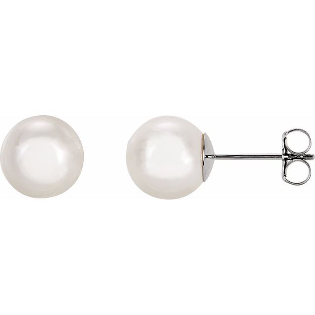 Earrings 14K White 8 mm Cultured White Akoya Pearl - Gaines Jewelers