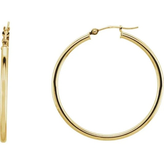 Earrings -14kt yg hoop 2mm tube 34mm diameter - Gaines Jewelers