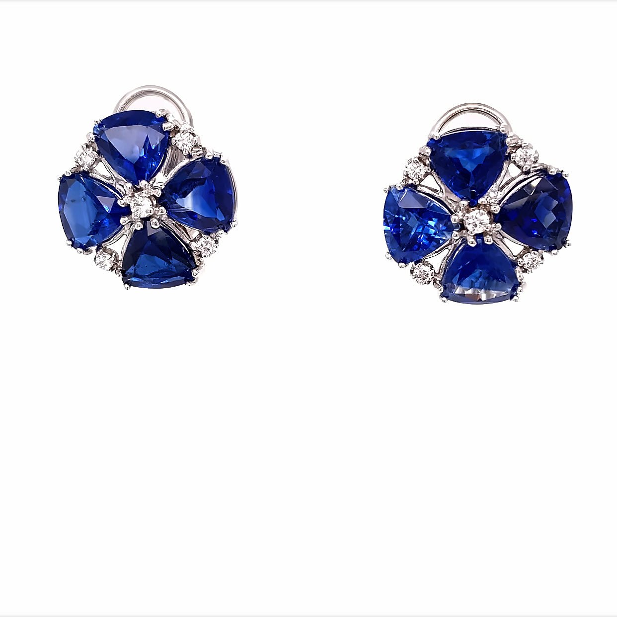 Earrings-18k White Gold kyanite diamond clover - Gaines Jewelers