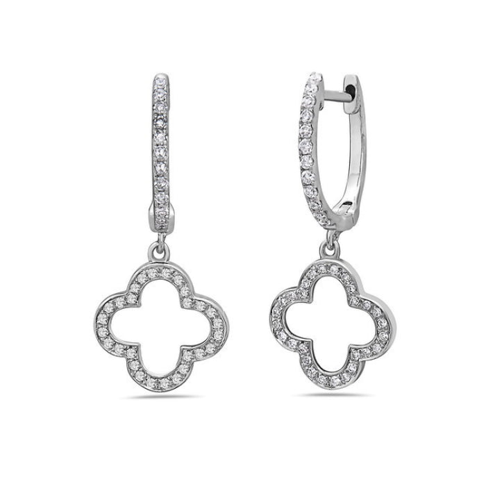 Earrings Diamond Drop Quatrefoil 14kt white gold - Gaines Jewelers