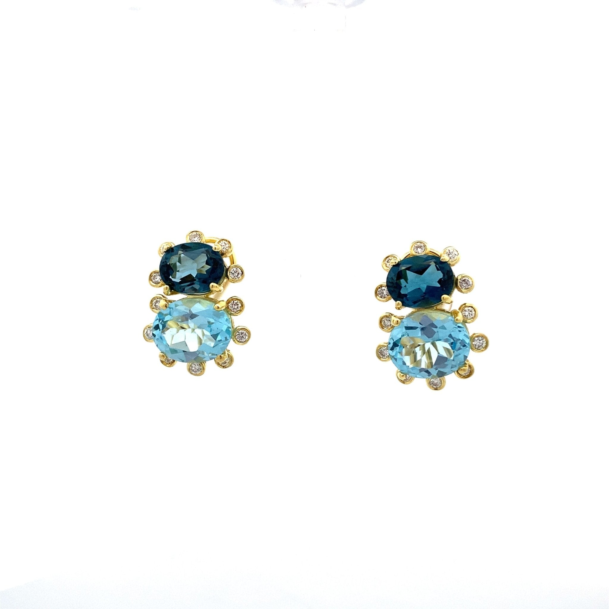Earrings London and Sky Blue topaz surrounded by diamonds - Gaines Jewelers