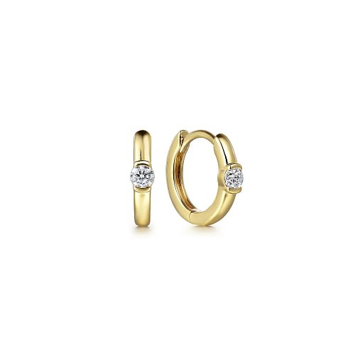 Earrings plain tiny diamond hoops 14kt yellow gold - Gaines Jewelers