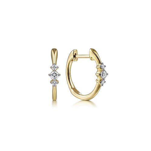 Earrings tiny diamond hoops 14kt yellow gold - Gaines Jewelers