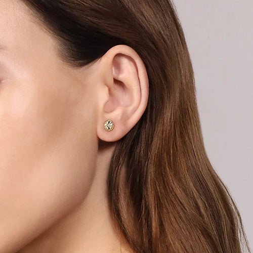 Earrings tiny sunburst w/diamond - Gaines Jewelers