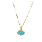 Necklace - 14k yg Pendant turquoise diamond paperclip 18" drop - Gaines Jewelers