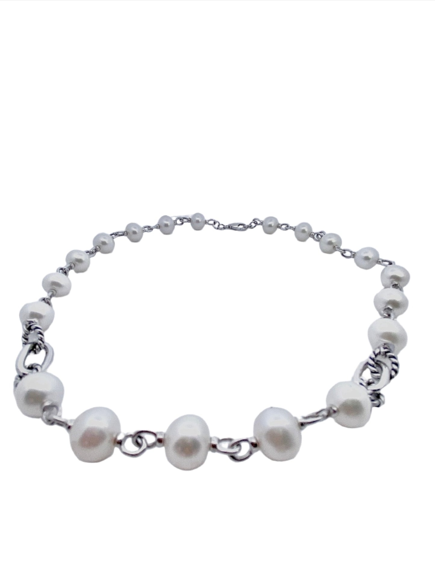 Necklace-fresh water pearl with sterling links 18" - Gaines Jewelers