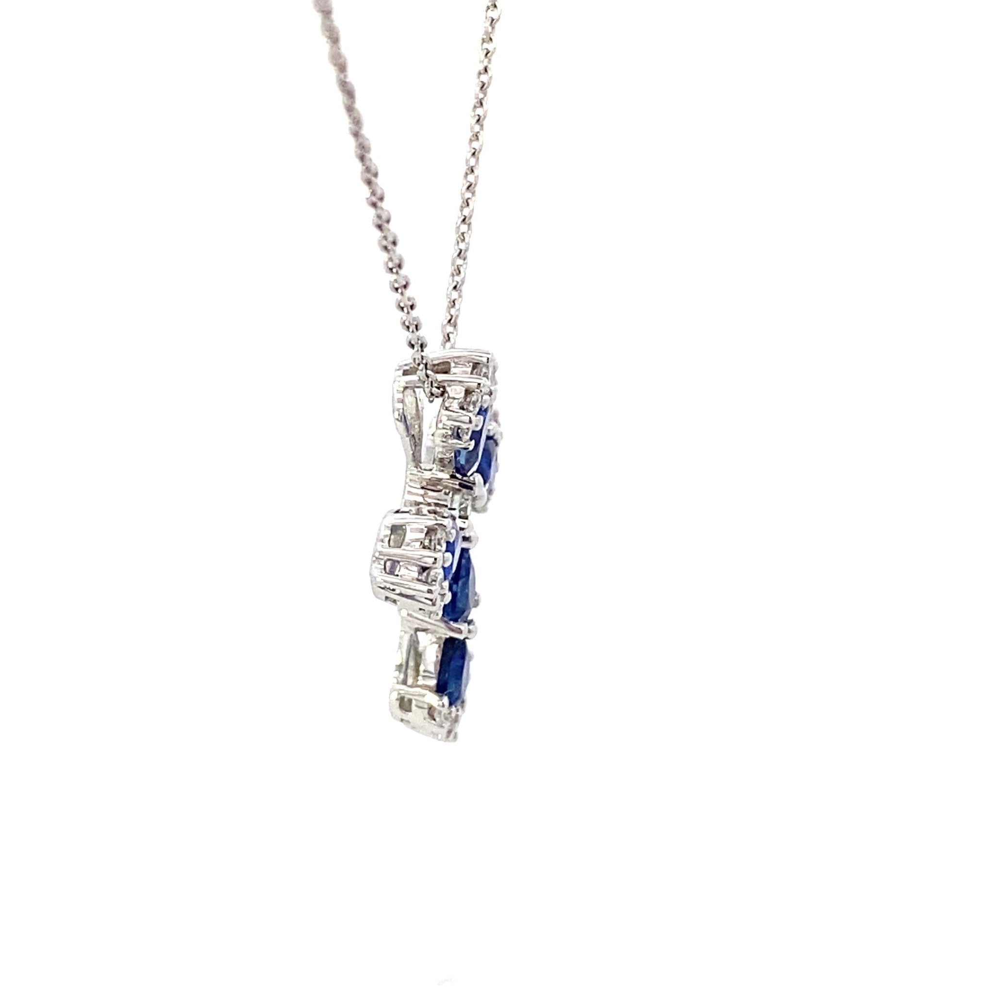 Necklace- Oval Sapphire and Diamond Cross Pendant with 14kt White Gold Chain - Gaines Jewelers