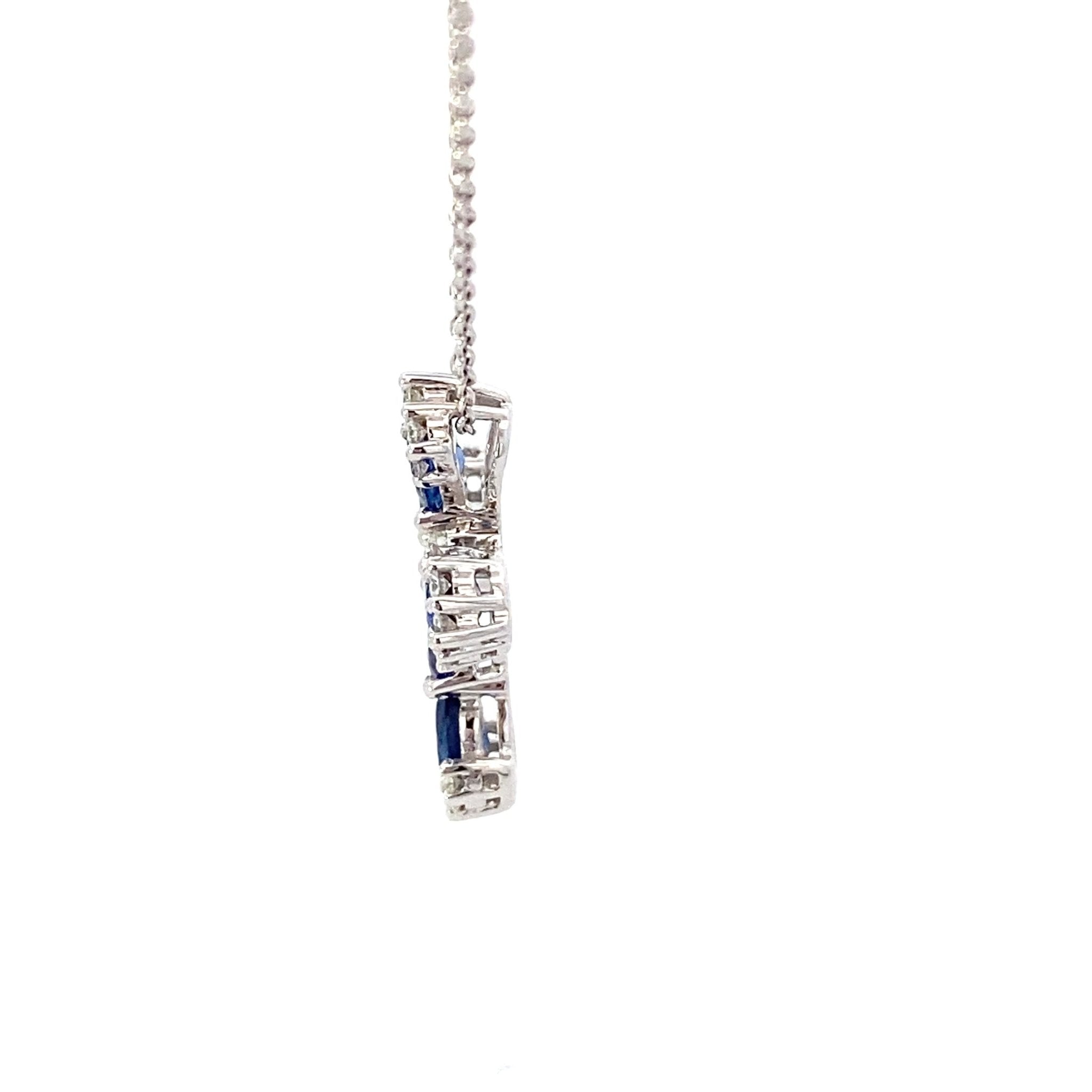 Necklace- Oval Sapphire and Diamond Cross Pendant with 14kt White Gold Chain - Gaines Jewelers