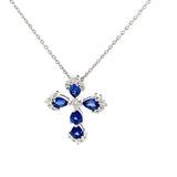 Necklace- Oval Sapphire and Diamond Cross Pendant with 14kt White Gold Chain - Gaines Jewelers