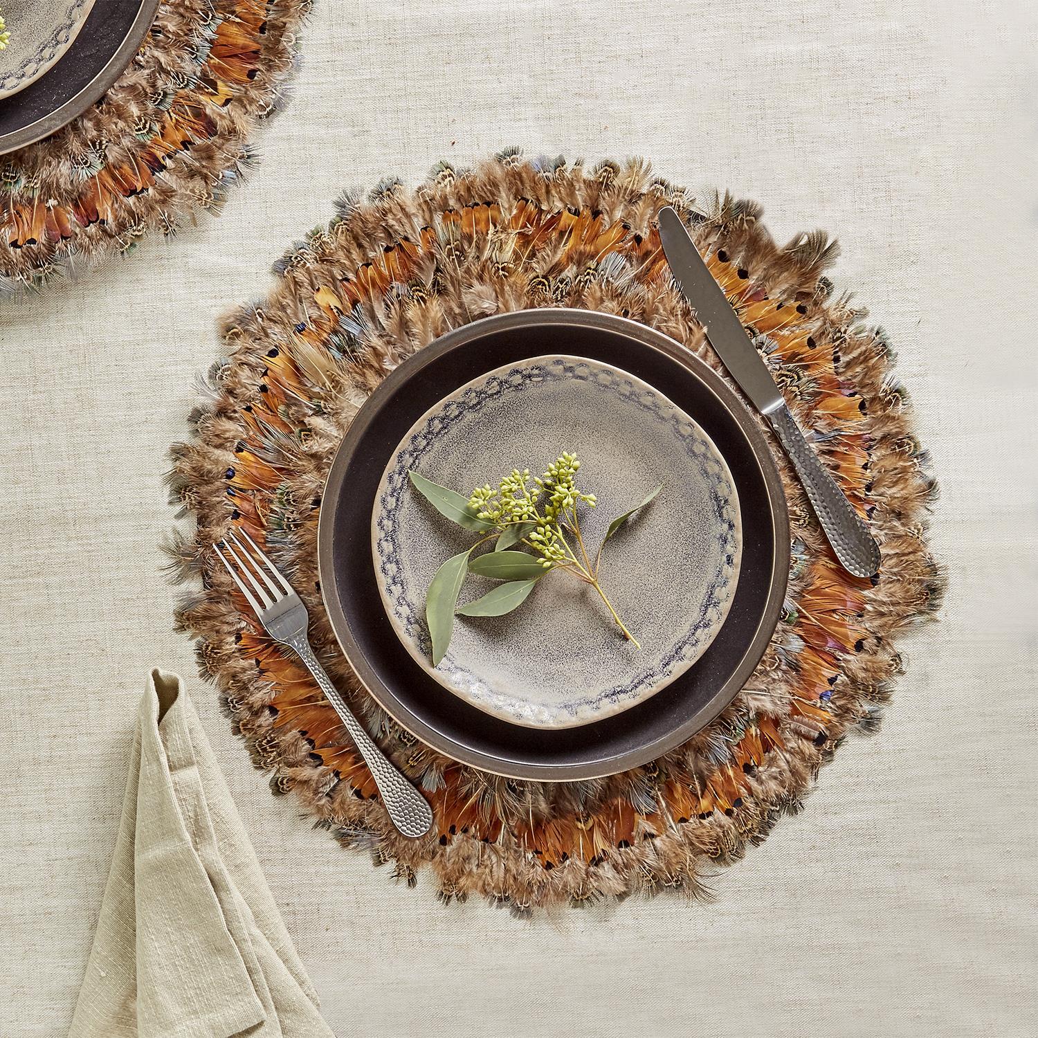 Pheasant Park Set of 4 Round Decorative Mats - Pheasant Feathers - Gaines Jewelers