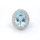 Ring- 14k wg Oval Aquamarine with double diamond halo - Gaines Jewelers