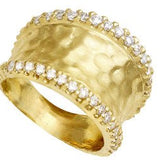 Ring- 14k yellow gold hammered band w/diamond - Gaines Jewelers