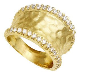 Ring- 14k yellow gold hammered band w/diamond - Gaines Jewelers