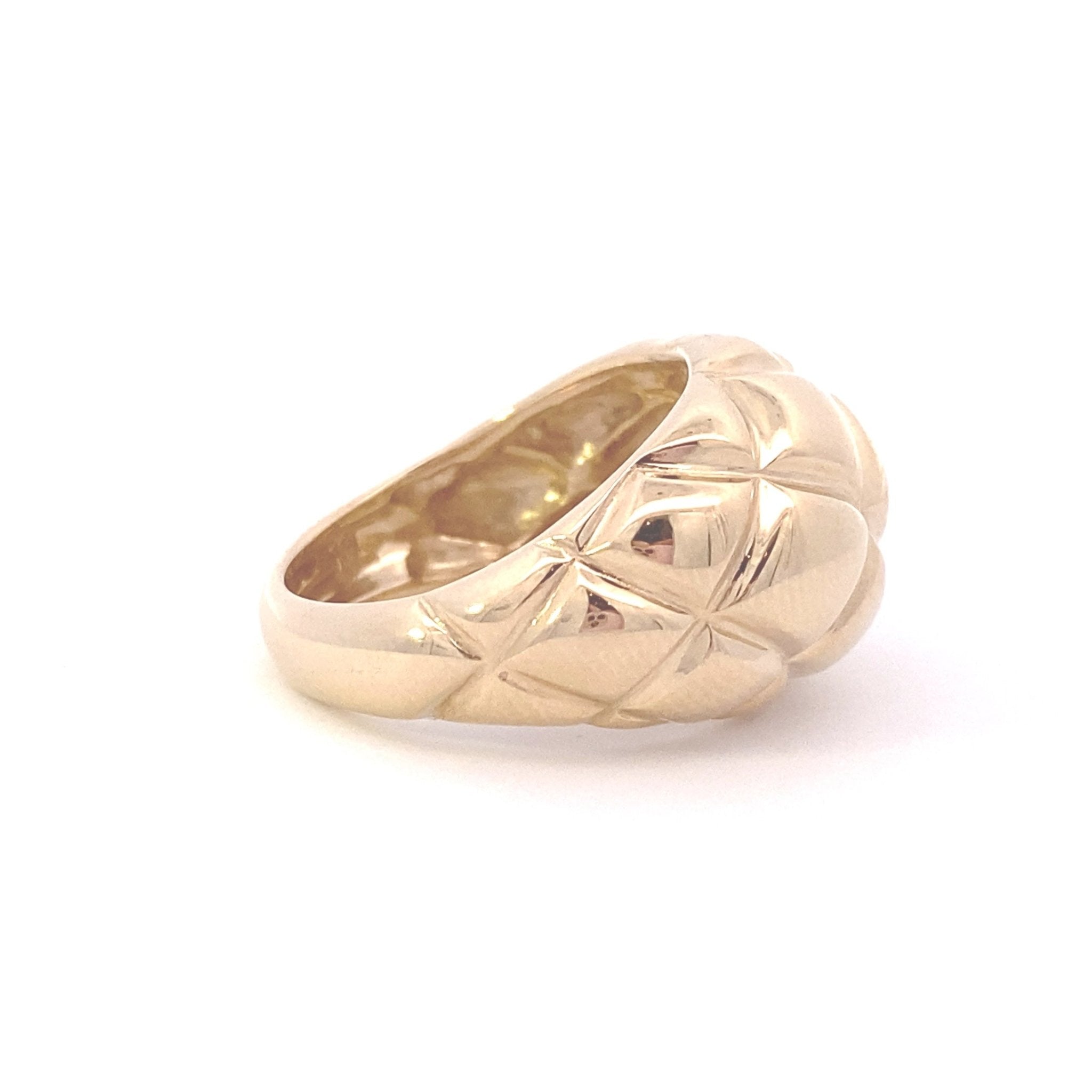 Ring- 14k Yellow Gold Wide Quilted Dome Ring - Gaines Jewelers
