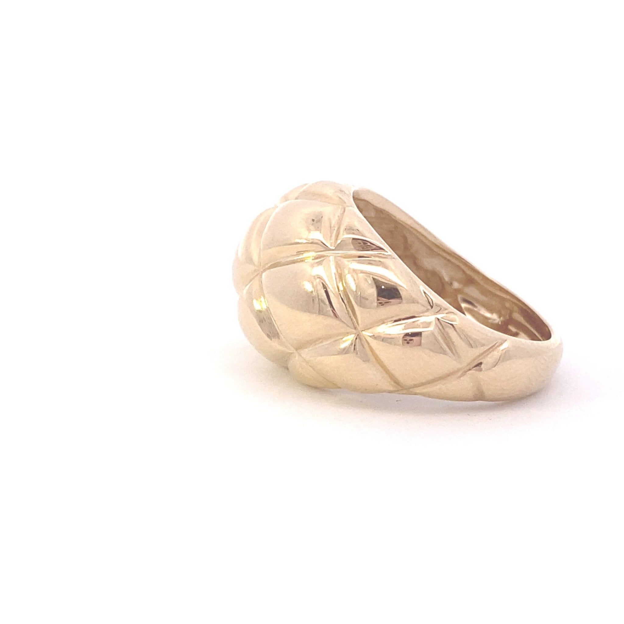 Ring- 14k Yellow Gold Wide Quilted Dome Ring - Gaines Jewelers