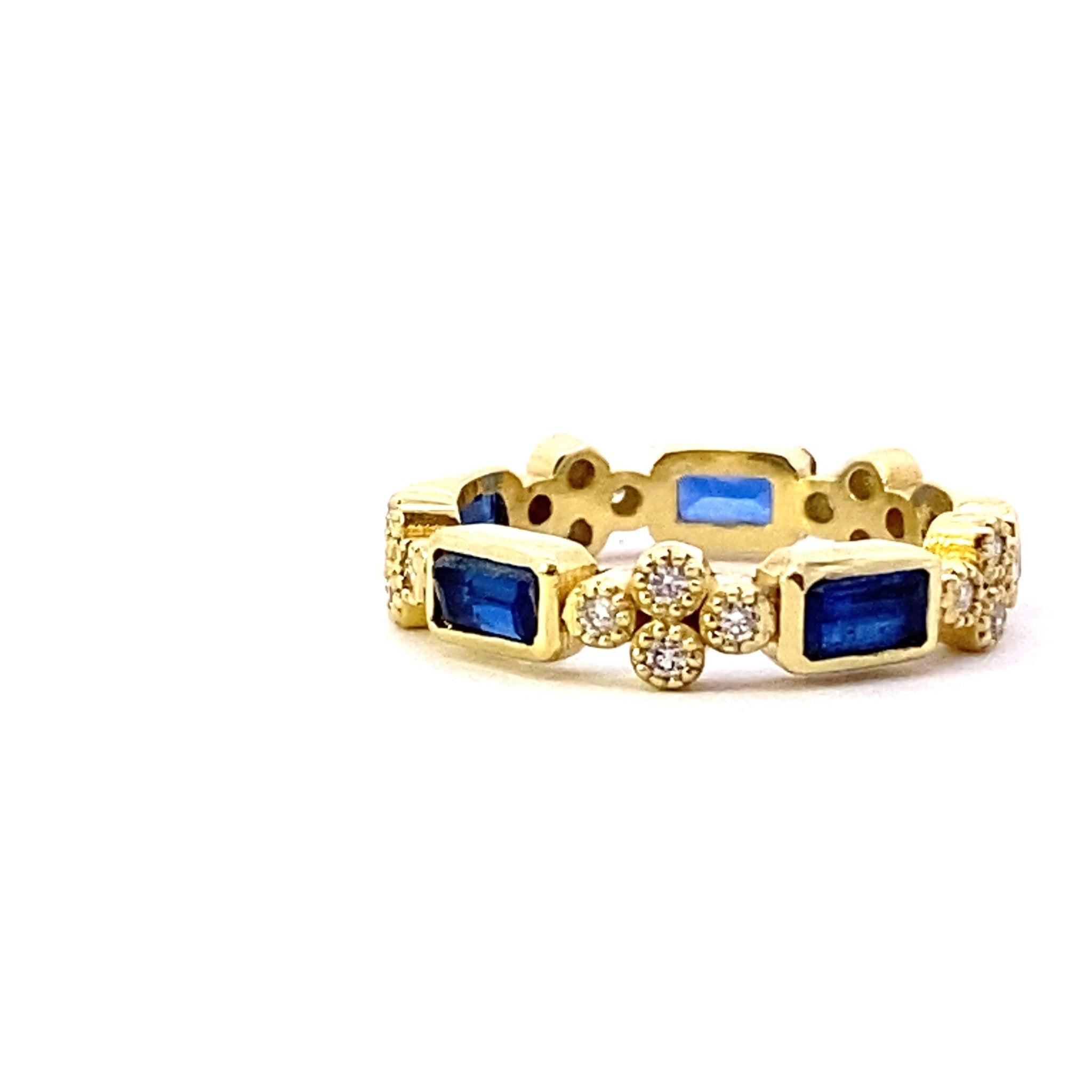 Ring- 14k yg Emerald Cut Kyanite and Diamond Ring - Gaines Jewelers