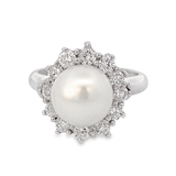 Ring- 14kt wg cultured pearl and diamond - Gaines Jewelers