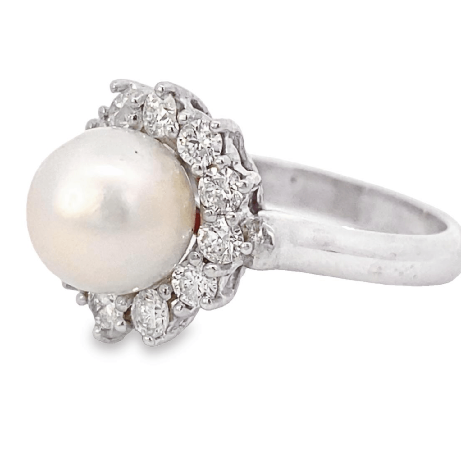 Ring- 14kt wg cultured pearl and diamond - Gaines Jewelers