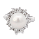 Ring- 14kt wg cultured pearl and diamond - Gaines Jewelers