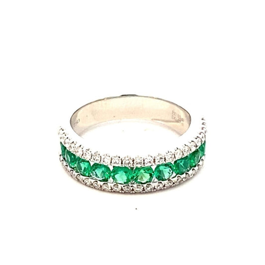 Ring- 18k White Gold Diamond & Emerald 3 row - Gaines Jewelers
