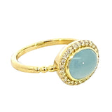 Ring aquamarine oval diamond halo 14kt yellow gold - Gaines Jewelers