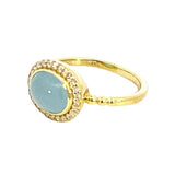 Ring aquamarine oval diamond halo 14kt yellow gold - Gaines Jewelers