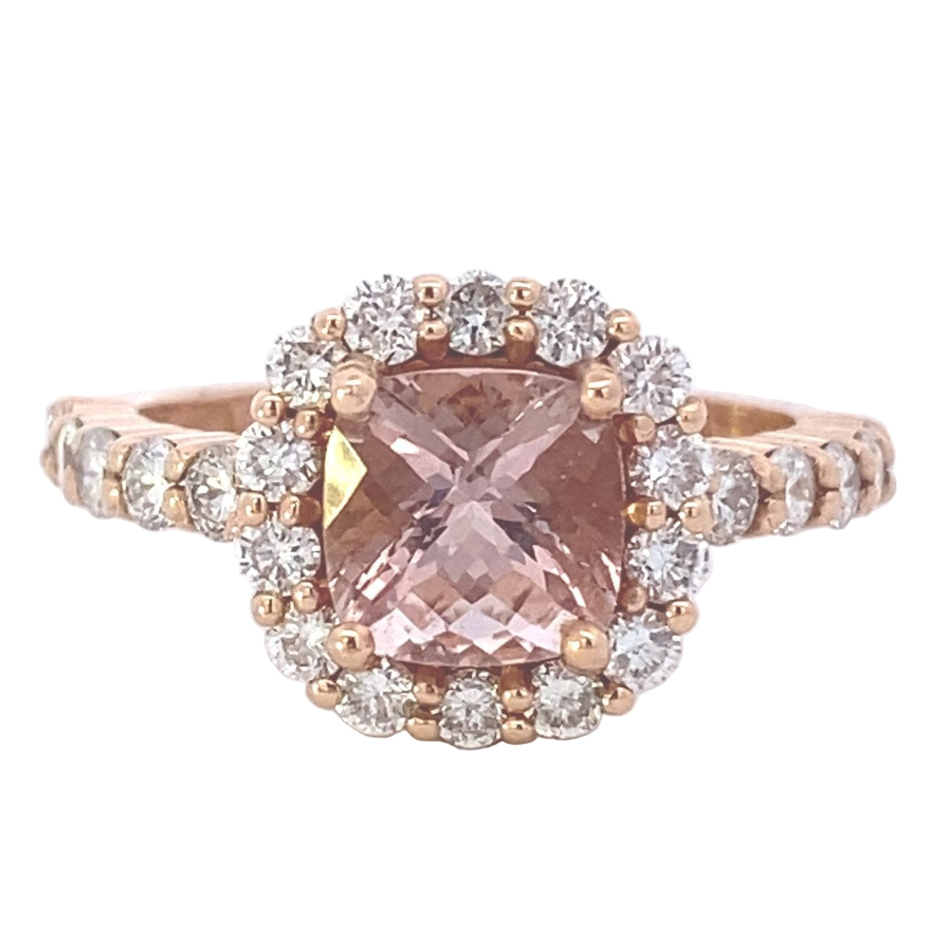 Ring-Cushion Cut Morganite with Diamond Halo - Gaines Jewelers