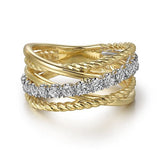 Ring diamond multi row intertwined band 2-tone - Gaines Jewelers