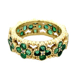 Ring emerald and diamond clusters band 14kt yellow gold - Gaines Jewelers