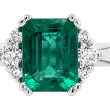 Ring emerald cut emerald with diamond sides - Gaines Jewelers