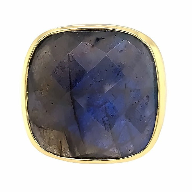Ring-labradorite large cushion bezel - Gaines Jewelers