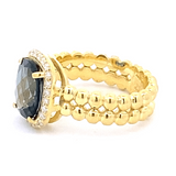 Ring London blue topaz diamond halo 14kt yellow gold - Gaines Jewelers